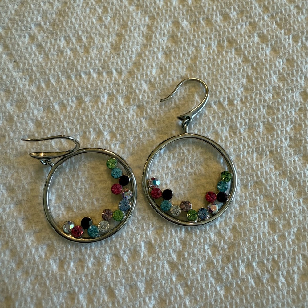 Silver earrings with sparkly stones.  Worn twice.